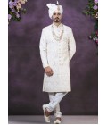 Regal Elegance Cream Velvet Embroidered Sherwani For Men