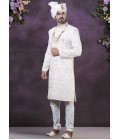 Regal Elegance Cream Velvet Embroidered Sherwani For Men