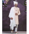 Peach Georgette Embroidered Mens Groom Indo Western