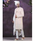 Peach Georgette Embroidered Mens Groom Indo Western