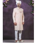 Peach Georgette Embroidered Mens Groom Indo Western