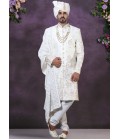 Cream Silk Embroidered Mens Groom Indo Western