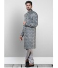 Gray And Green Jacquard Silk Wedding Indo Western 