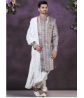 Wine Jacquard Silk Mens Wedding Indo Western