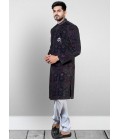 Blue Velvet Embroidered Mens Wedding Indo Western