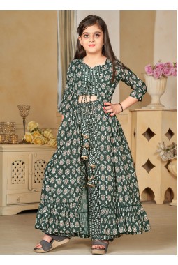 Deep Green Heavy Muslin Digital Print Indo Western Suit