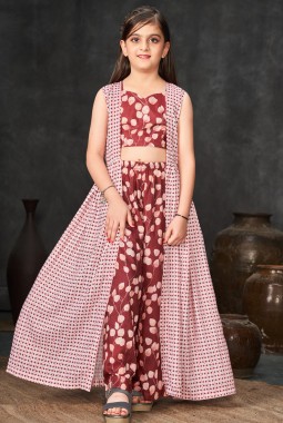 Brown Heavy Muslin Digital Print Indo Western Suit