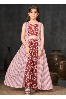 Brown Heavy Muslin Digital Print Indo Western Suit