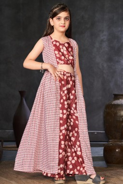 Brown Heavy Muslin Digital Print Indo Western Suit