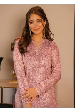 Bright Coral Pure Maslin Digital Print Kurti Pant Set