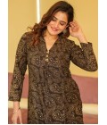 Brown Black Pure Maslin Digital Print Kurti Pant Set