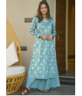 Elecric Blue Pure Maslin Digital Print Kurti Pant Set