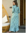 Elecric Blue Pure Maslin Digital Print Kurti Pant Set