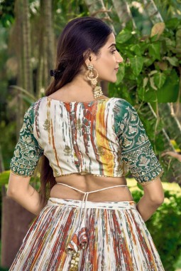 Green Chinon Digital Print Wedding Lehenga Choli