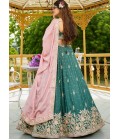 Lime Green Chinnon Sequins Embroidered Wedding Lehenga Choli Lime Green Chinnon Sequins Embroidered Wedding Lehenga Choli