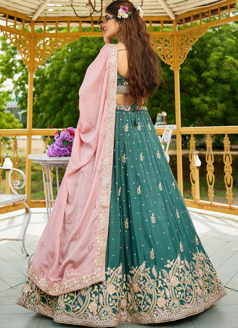 Lime Green Chinnon Sequins Embroidered Wedding Lehenga Choli Lime Green Chinnon Sequins Embroidered Wedding Lehenga Choli