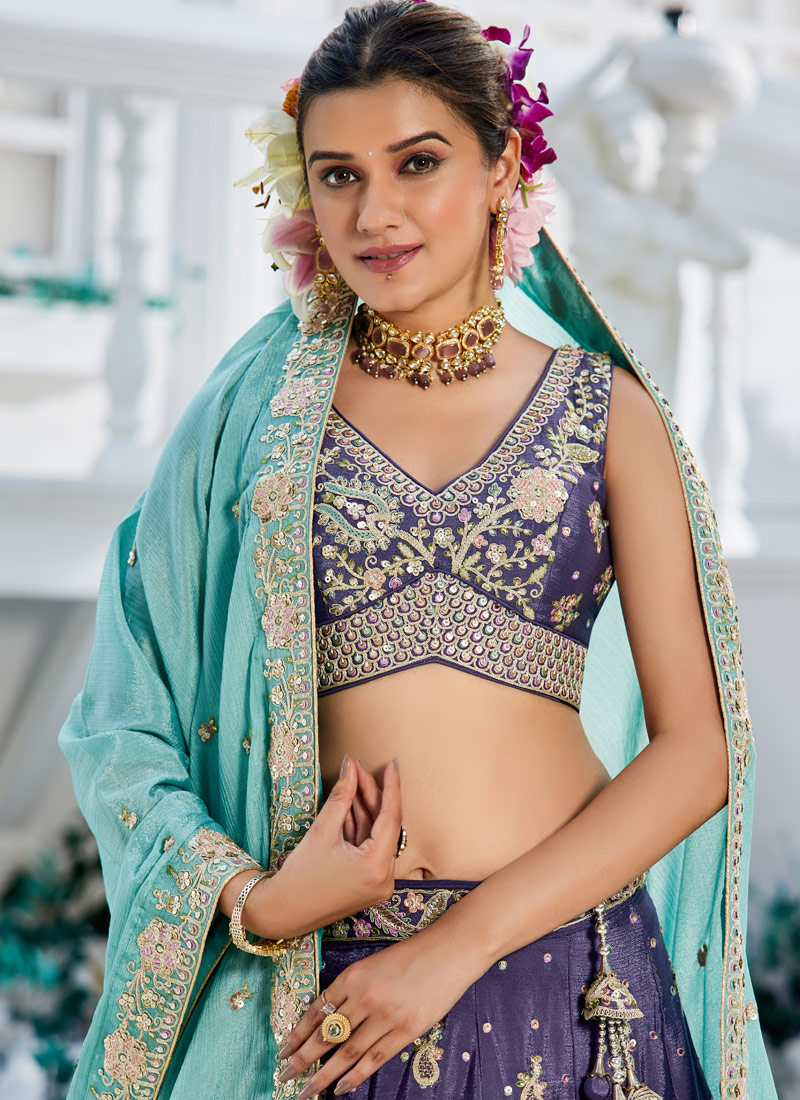Purple Chinnon Sequins Thread Embroidered Wedding Lehenga Choli Purple Chinnon Sequins Thread Embroidered Wedding Lehenga Choli