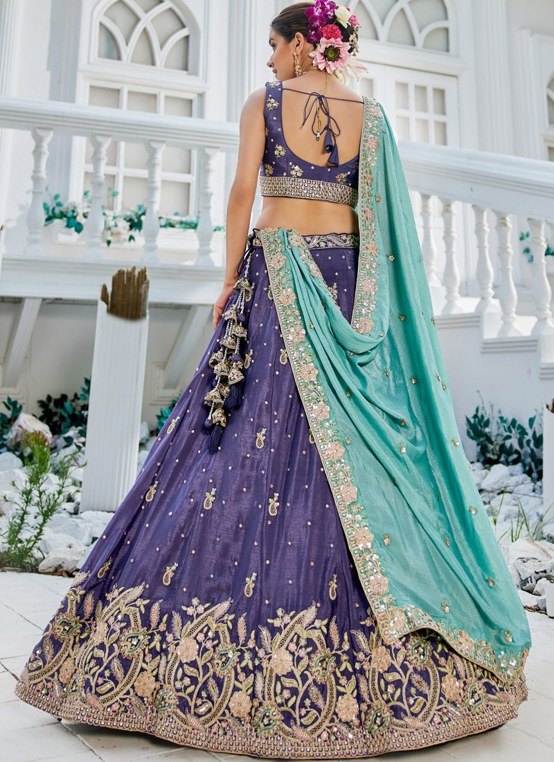 Purple Chinnon Sequins Thread Embroidered Wedding Lehenga Choli Purple Chinnon Sequins Thread Embroidered Wedding Lehenga Choli