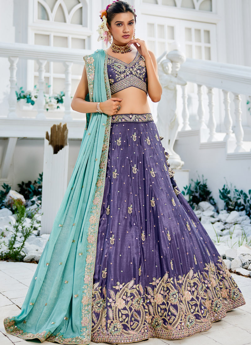 Purple Chinnon Sequins Thread Embroidered Wedding Lehenga Choli Purple Chinnon Sequins Thread Embroidered Wedding Lehenga Choli