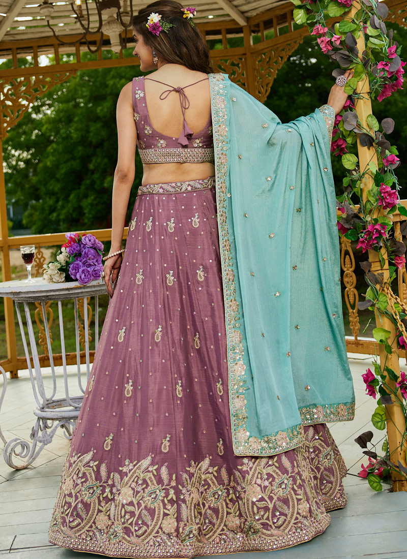 Rose Gold Chinnon Sequins Coding Embroidered Wedding Lehenga Choli Rose Gold Chinnon Sequins Coding Embroidered Wedding Lehenga Choli