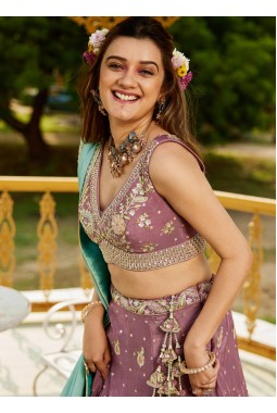 Rose Gold Chinnon Sequins Coding Embroidered Wedding Lehenga Choli