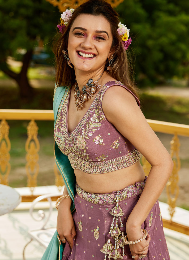 Rose Gold Chinnon Sequins Coding Embroidered Wedding Lehenga Choli Rose Gold Chinnon Sequins Coding Embroidered Wedding Lehenga Choli