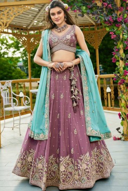 Rose Gold Chinnon Sequins Coding Embroidered Wedding Lehenga Choli