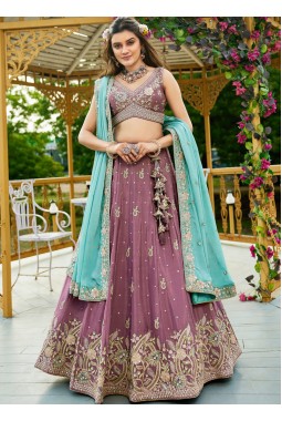 Rose Gold Chinnon Sequins Coding Embroidered Wedding Lehenga Choli