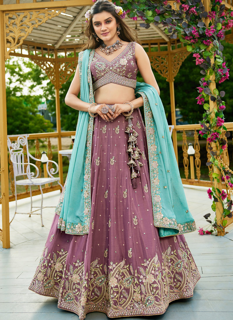 Rose Gold Chinnon Sequins Coding Embroidered Wedding Lehenga Choli Rose Gold Chinnon Sequins Coding Embroidered Wedding Lehenga Choli