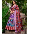 Lavender Silk Kalamkari Print Navratri Lehenga Choli Lavender Silk Kalamkari Print Navratri Lehenga Choli