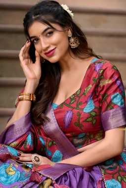 Lavender Silk Kalamkari Print Navratri Lehenga Choli