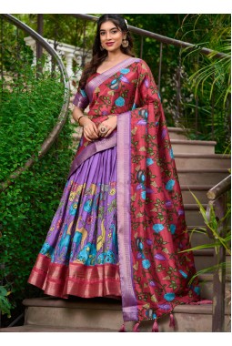Lavender Silk Kalamkari Print Navratri Lehenga Choli
