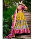 Mustard Silk Kalamkari Print Navratri Lehenga Choli Mustard Silk Kalamkari Print Navratri Lehenga Choli