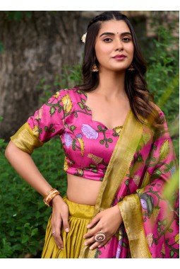 Mustard Silk Kalamkari Print Navratri Lehenga Choli