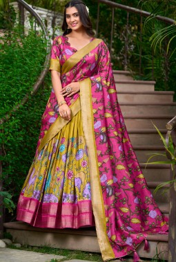 Mustard Silk Kalamkari Print Navratri Lehenga Choli