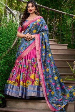 Pink Silk Kalamkari Print Navratri Lehenga Choli
