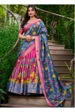 Pink Silk Kalamkari Print Navratri Lehenga Choli