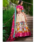 Cream Silk Kalamkari Print Navratri Lehenga Choli Cream Silk Kalamkari Print Navratri Lehenga Choli