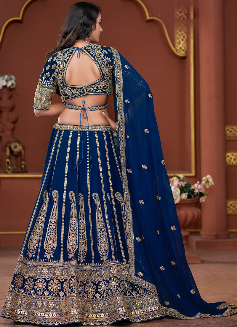 Navy Blue Georgette Embroidered Wedding Lehenga Choli