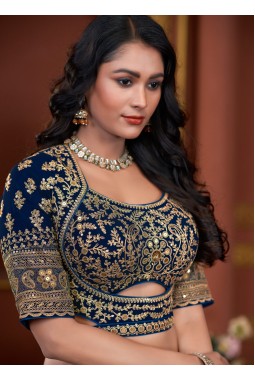 Navy Blue Georgette Embroidered Wedding Lehenga Choli