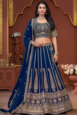 Navy Blue Georgette Embroidered Wedding Lehenga Choli
