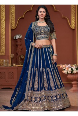 Navy Blue Georgette Embroidered Wedding Lehenga Choli