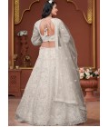 Off White Net Embroidered Wedding Lehenga Choli