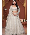 Off White Net Embroidered Wedding Lehenga Choli