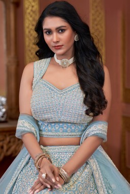 Sky Net Embroidered Wedding Lehenga Choli