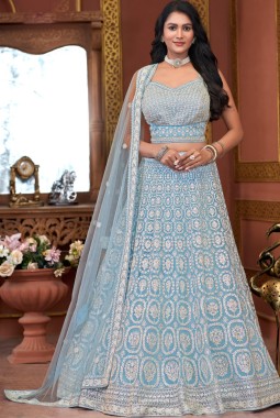 Sky Net Embroidered Wedding Lehenga Choli