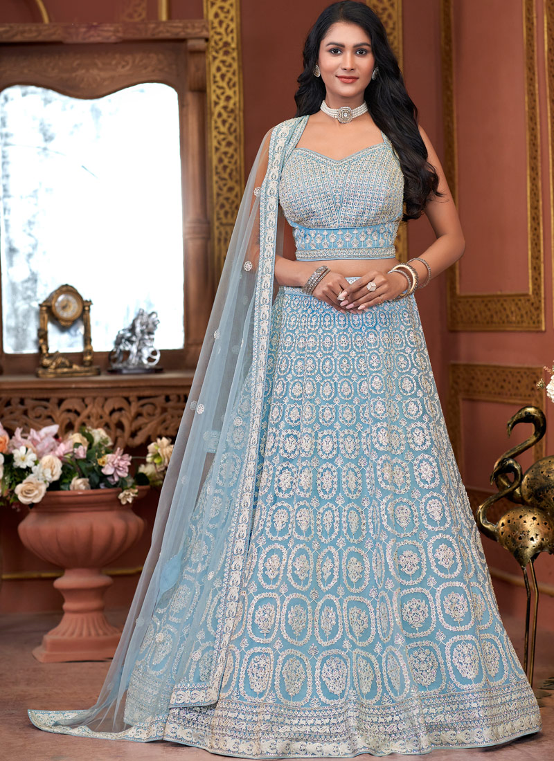 Sky Net Embroidered Wedding Lehenga Choli