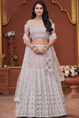 Pink Net Embroidered Wedding Lehenga Choli