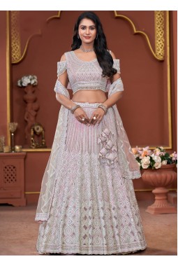 Pink Net Embroidered Wedding Lehenga Choli