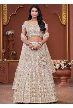 Beige Net Embroidered Wedding Lehenga Choli